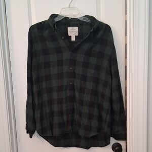 St. John's Bay Green and Black Checkered Shirt
